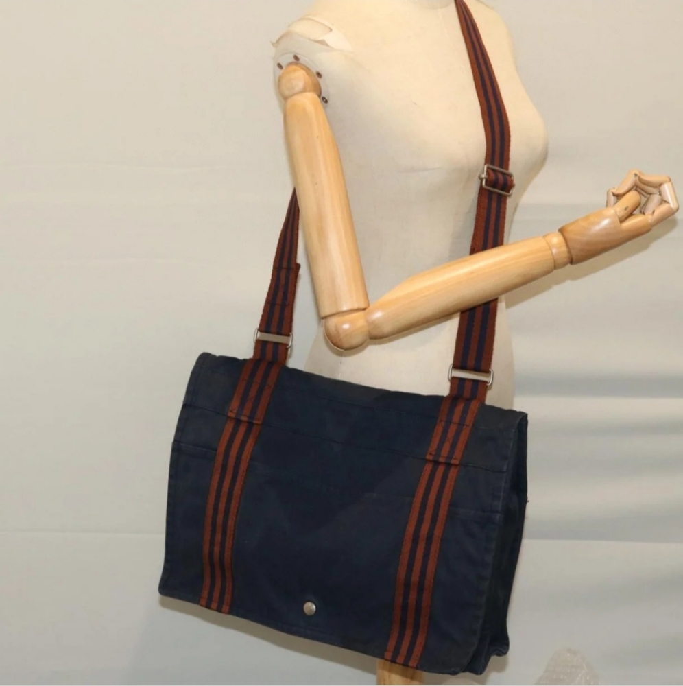 Hermes Navy Blue and Brown Fourre-Tout MM Canvas Messenger Bag - Picture 2 of 11
